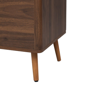 English Elm Mid Century TV Stand Walnut Finish with 2 Drawers, Cable Management, Solid Wood Legs, 80'' Safe Storage and Style N710P222772P