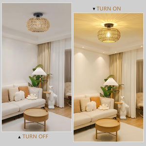 English Elm Rattan Boho Ceiling Light Fixture with Dimmable LED Bulb, Hand-Woven Mini Chandelier for Home W2738P185424