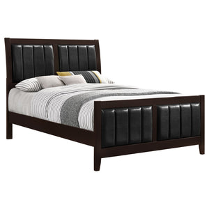 English Elm Teste California King Panel Bed - Black Faux Leather Upholstered With Cappuccino Wood Frame Elegance B062S01094-GIGA