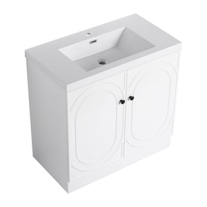 English Elm 36" Freestanding Bathroom Vanity with Resin Sink, Soft-Close Doors, Adjustable Shelf & Metal Handles White W999S00273