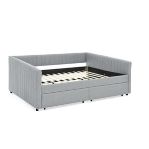 English Elm Queen Size Daybed With Trundle & Drawers – Stylish Grey Upholstered Sofa Bed For Guests & Storage W1413S00067-GIGA