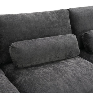 English Elm [video]86.5'' Chenille U-shaped Sectional with Dual Ottomans and Storage Pockets for Living Rooms Dark Gray N723S7723E