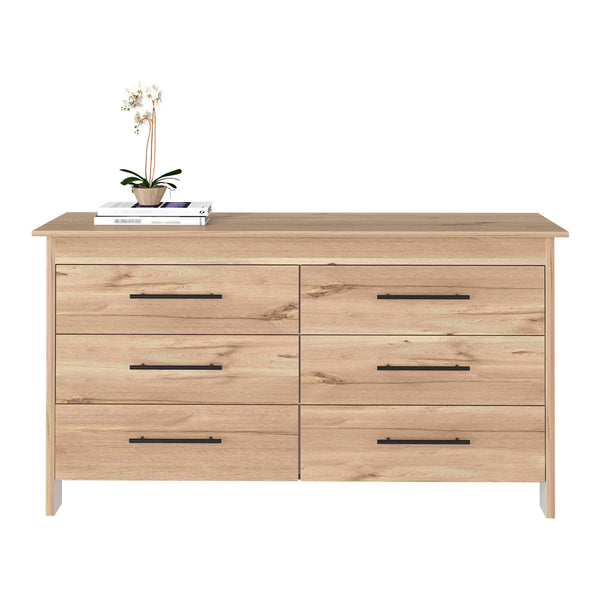English Elm Double Six-Drawer Dresser with Metal Gliders and Pulls, Engineered Wood, Compact 31.7" Height Multicolor 35 L x 22 W x 7 H B097S00135