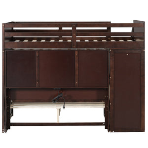 English Elm Twin Over Full Bunk Bed with Wardrobe Storage Stairs Shelves and Usb Charging Espresso LT000292AAP