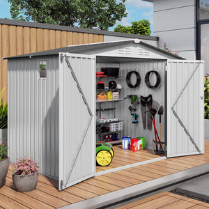 English Elm 8x6 Ft Galvanized Steel Outdoor Storage Shed with Pitched Roof Window and Lockable Door W3213P309388