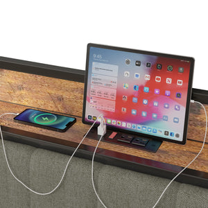 English Elm Full Size Metal Bed Frame with USB Charging Headboard, Upholstered Gray, Sturdy Platform, 10.4" Storage Clearance W1960P162718