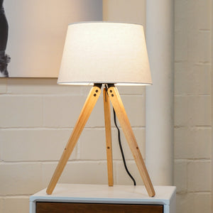 English Elm Ashcroft Furniture - High Quality Hotel Scandinavian Modern Birch Tripod Bedside Lamp With Soft Linen Shade & Black Accents B183P315121