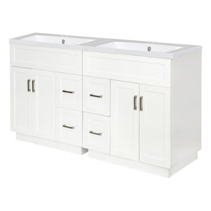 English Elm [video] 60 Inch Dual Sink Bathroom Vanity with Soft Close Doors and Mdf Cabinet N729P000017K