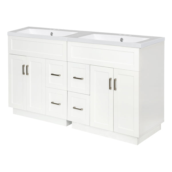 English Elm [video] 60 Inch Dual Sink Bathroom Vanity with Soft Close Doors and Mdf Cabinet N729P000017K