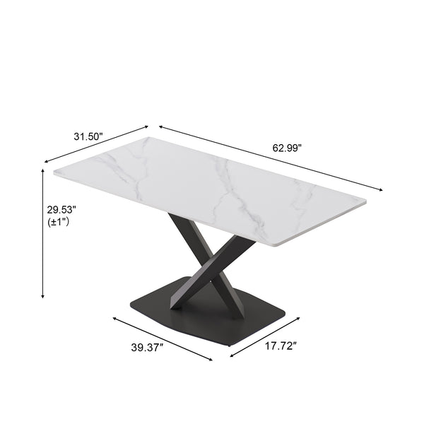 English Elm 63" Modern Sintered Stone Dining Table with Durable X-Leg Iron Base, Seats 6, 400 lb Capacity Black,White W1535S00531