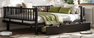 English Elm Full Size Metal Platform Storage Bed Low Profile Steel Frame with Built-in Drawers Black W5305P471350