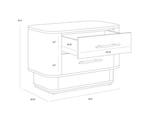 Sunpan EZEKIEL Nightstand - Chic Maple Burl Veneer with Soft-Close Drawers and Brushed Gold Accents 112139