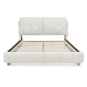 English Elm Queen Bouclé Upholstered Platform Bed Tufted Cloud Headboard Low Profile Frame W1413S00183