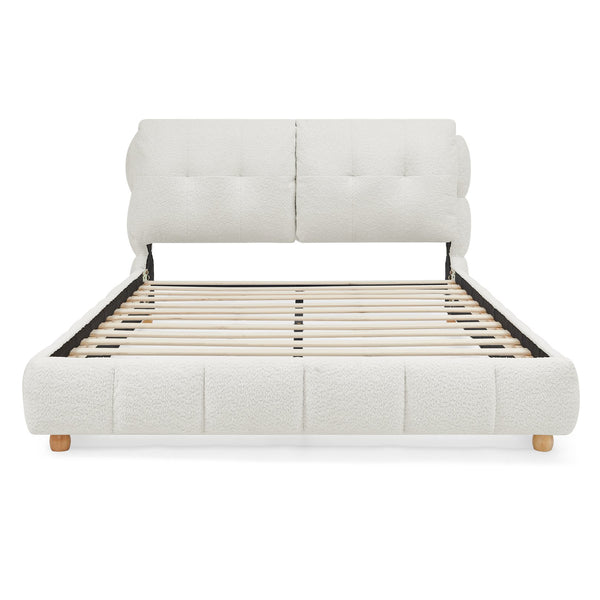 English Elm Queen Bouclé Upholstered Platform Bed Tufted Cloud Headboard Low Profile Frame W1413S00183