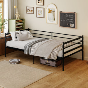 English Elm Children's Metal Loft Bed with Wraparound Guardrail Sofa Frame Matte Black Finish W3752P464553