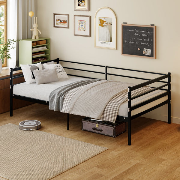 English Elm Children's Metal Loft Bed with Wraparound Guardrail Sofa Frame Matte Black Finish W3752P464553