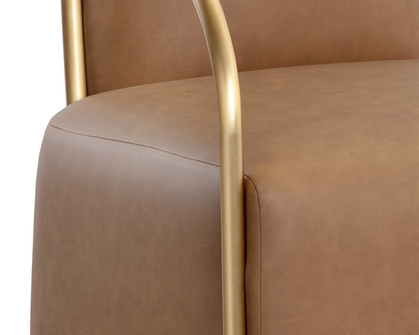 Sunpan Cicero Lounge Chair - Elegant Milliken Cognac Faux Leather & Gold Stainless Steel for Chic Spaces