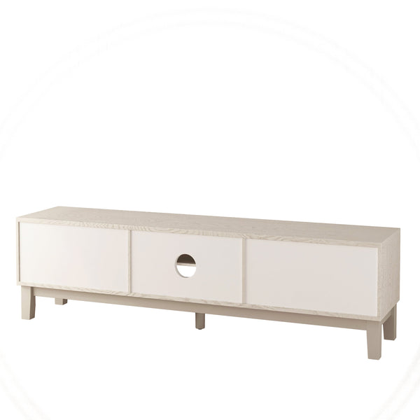 English Elm Modern Mid-Century Media Console with 4 Drawers and Concealed Cable Management, Stylish TV Stand Up to 75" White W757P305595