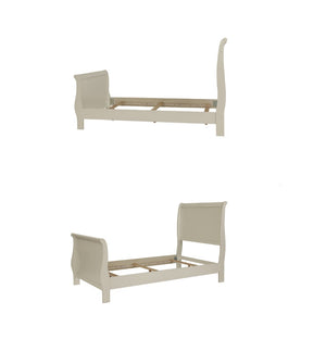 English Elm Modern French Inspired Full Sleigh Bed White Finish Curved Panels Elegant Bedroom Frame B011S01138