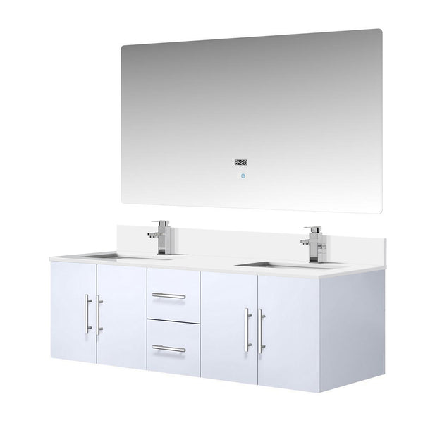English Elm Glossy Double 60 in. White Bath Vanity with Scratch-Resistant Marble Top, Chrome Faucets, LED Mirror B2731S01017