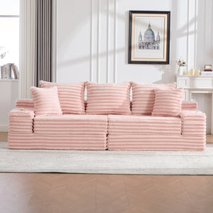 English Elm Oversized Corduroy Cloud Couch Convertible Sleeper Sofa with Memory Foam Seating Pink W395S00121