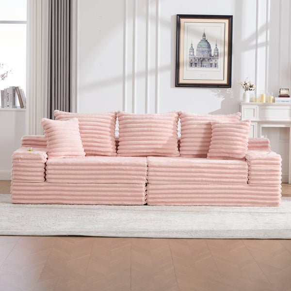 English Elm Oversized Corduroy Cloud Couch Convertible Sleeper Sofa with Memory Foam Seating Pink W395S00121