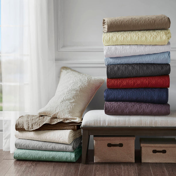 JLA Home Madison Park - 3 Reversible Bedspread Set with Quilted Stitch Texture, Antimicrobial Cotton Fill, Oversized Drapey Elegance Khaki MP13-1565