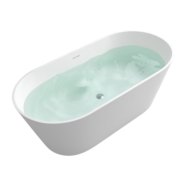 English Elm 63 Inch Freestanding Stone Resin Soaking Tub Matte White Spa Bathtub for Bathroom T3785P490211