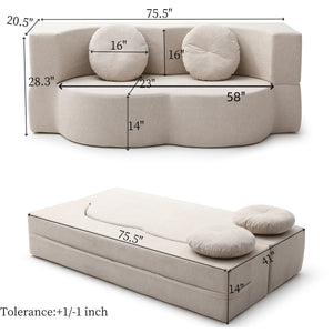 English Elm 2-in-1 Folding Sofa Bed with Plush Foam Support — Convertible Floor Couch to Queen Guest Sleeper khaki W1117P325070