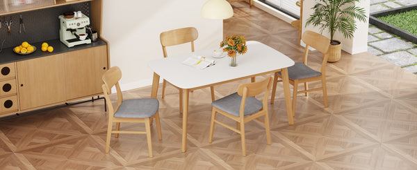 English Elm [video] 5 Piece Mid-century Rubberwood Dining Set with Cushioned Chairs for Modern Homes Dark Grey,White+Oak N759S005002E