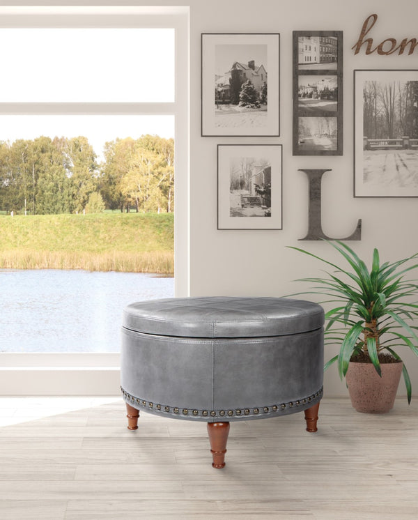 OSP Home Furnishings Alloway Storage Ottoman Pewter