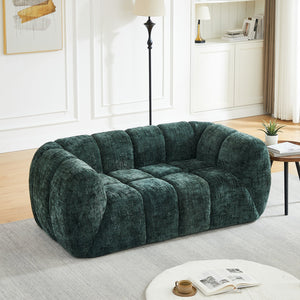 English Elm Chenille Cloud Sofa with Quilted Checkered Cushions and Piano Key Backrest Design Green W834P442226
