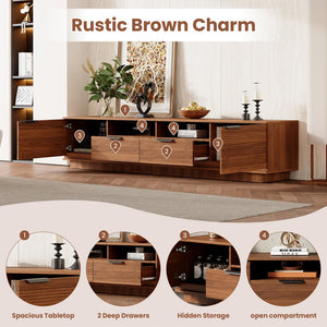 English Elm 78 Inch Walnut Media Console with Slatted Doors Solid Wood Legs and Cable Management N710P374714P