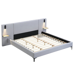 English Elm Christopher Knight Home® - Chic Linen Upholstered Bed With Integrated Lighting & Shelves, Grey, King - Modern Comfort & Style N769P264788K