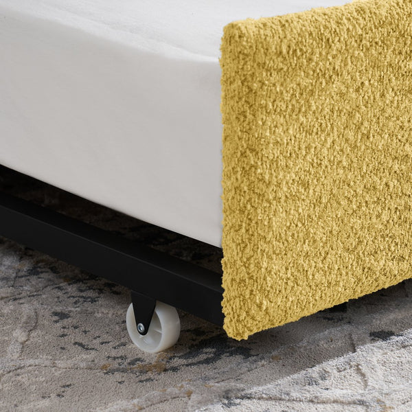 English Elm Daybed Boucle Upholstered Tufted Twin Trundle Sofa for Guest Bedroom Studio Lounge Yellow W1413S00174