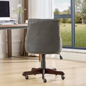 English Elm A&A Handcrafted Sheepskin-Pattern Office Chair with High-Rebound Foam, Solid Wood & Steel Legs, Retro Gray W1143P202751