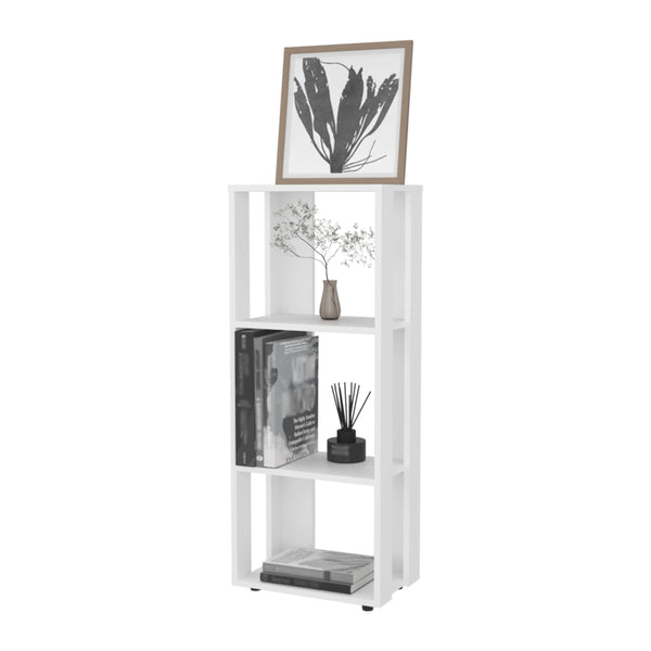 English Elm White Slim Bookcase with Three Open Shelves, Melamine Particle Board Storage for Small Spaces, Modern White Finish – Sleek Organizer for Books & Decor (39.4" H) B062P290265