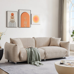 English Elm Oversized Sherpa Three Seat Sofa Solid Wood Frame Tapered Metal Legs with Throw Pillows W3817S00003