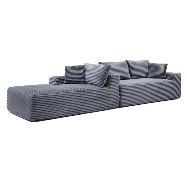 English Elm 105'' Modular L-shape Sectional Corduroy Deep Seat Cloud Sofa for Living Room Lounge Grey W1117P377776