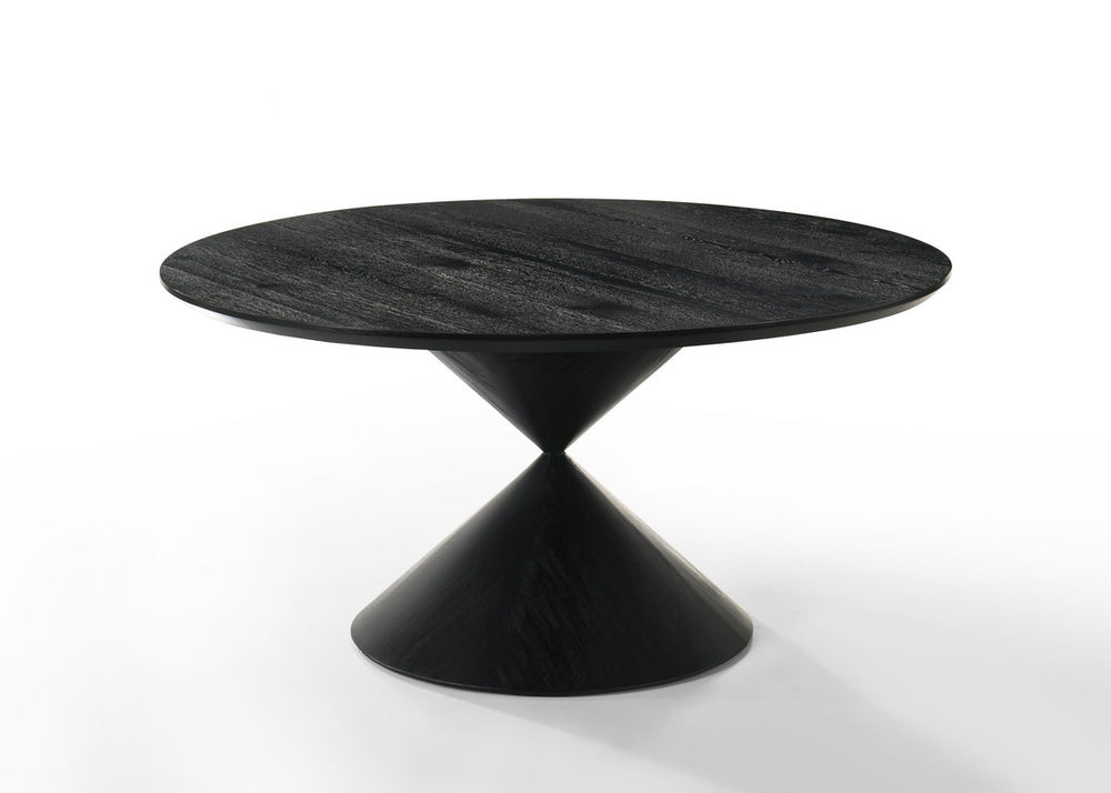 English Elm Honorio Round Veneer Dining Table Ebony Pedestal Base Seats Six in Style B2749S00252