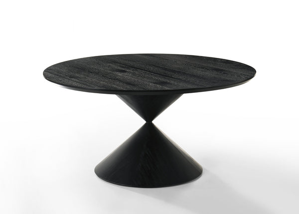 English Elm Honorio Round Veneer Dining Table Ebony Pedestal Base Seats Six in Style B2749S00252