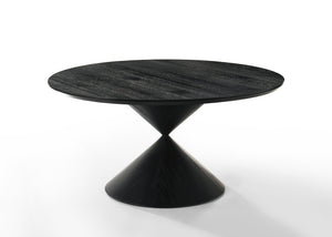 English Elm Honorio Round Pedestal Dining Set Seats Six with Gray Barrel Chairs Modern Room B2749S00310