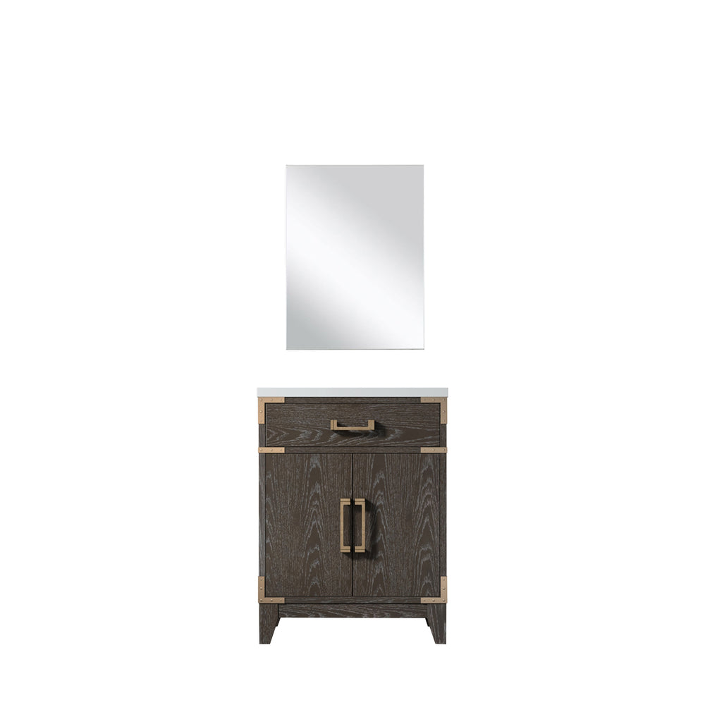 English Elm Brown Oak Single Bath Vanity 24"W x 18"D with Polished Acrylic Top, Soft-Close Cabinet & 18" Mirror B2731S01451