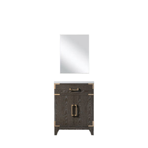 English Elm Brown Oak Single Bath Vanity 24"W x 18"D with Polished Acrylic Top, Soft-Close Cabinet & 18" Mirror B2731S01451