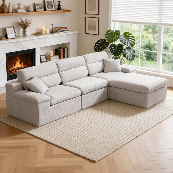 English Elm Corner Chenille Sectional Sleeper Sofa with High Back Support for Apartment Living Light Gray W5532S00035