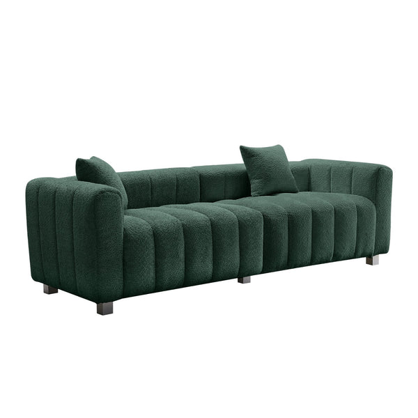English Elm Multi-Position Sofa Modular Green with Ergonomic Cushions, Space-Saving Teddy Fabric, Durable Wood Frame W2795S00006