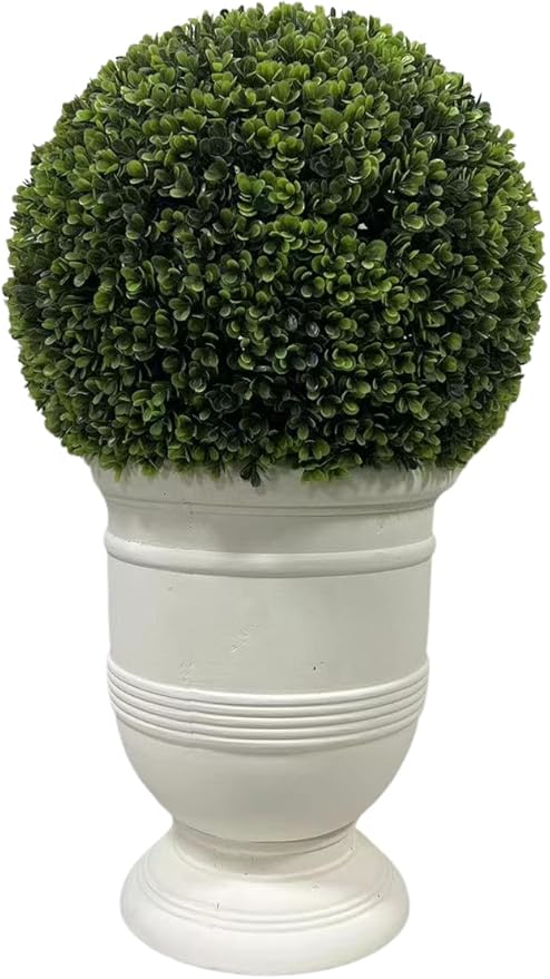 English Elm 24" Ball Topiary with Durable Magnesia Pot | Lifelike Faux Plant for Indoor & Outdoor Décor White W1550P288698