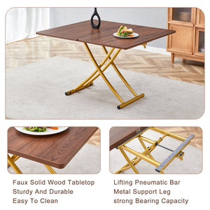 English Elm Table and Chair Set Adjustable Height Wood Grain Top Gold Legs Four Cushioned Seats W1151S04343
