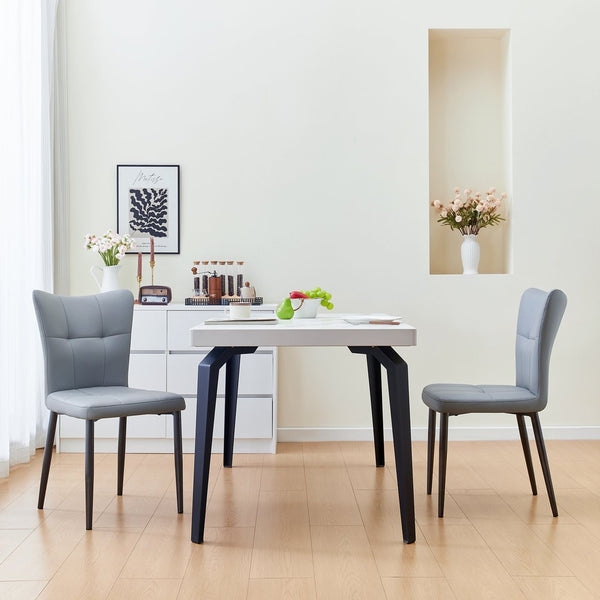 English Elm Set of 2 Dining Chairs with Thick Cushions and PU Leather Upholstery — Modern Sturdy Iron Frames for Home & Restaurant Seating Black,Light Gray N842P300566E