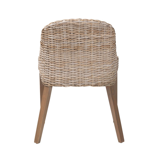 English Elm Mid-century Woven Rattan Dining Chair with Circular Back and Black Lacquered Legs B2750P467745